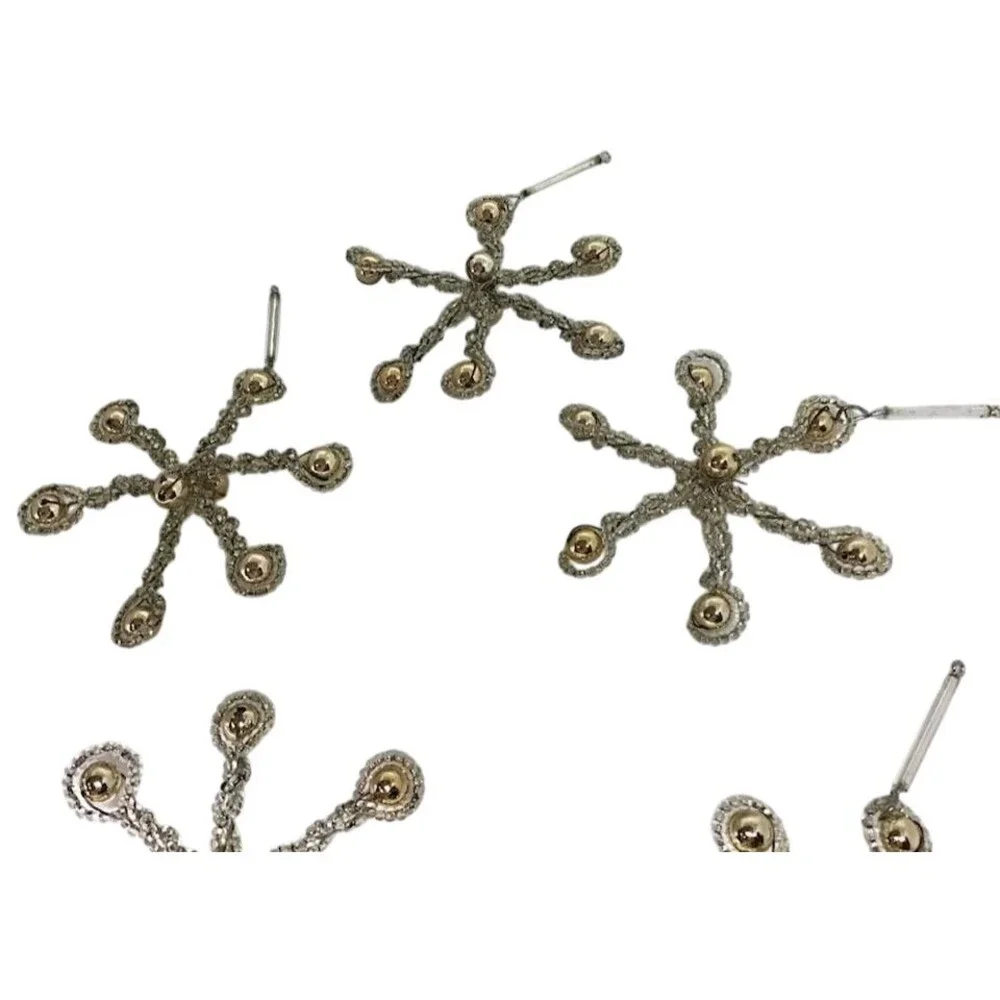 Victorian Style 6 Point Star Twisted Silver Wire Clear Gold Beads Ornament Lot 5